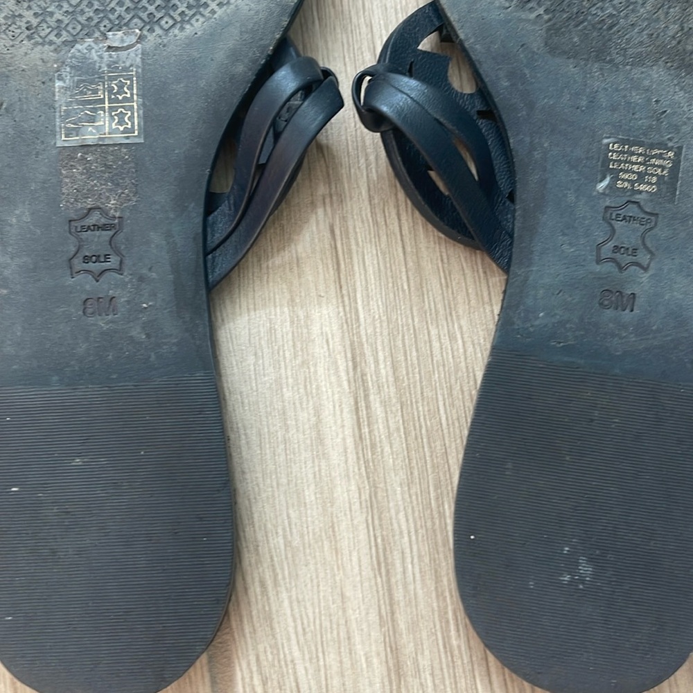 Auth Tory burch Miller Square Toe leather sandals Navy sz 8M - Picture 3 of 7